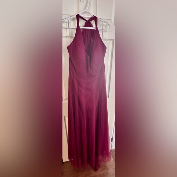 EUC Burgundy Tulle & Inside Lining Formal Dress Top Neck Tie Size 18 W - Picture 15 of 16